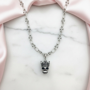 Gothic Crowned Skull King Charm Necklace-Black Diamonds New York