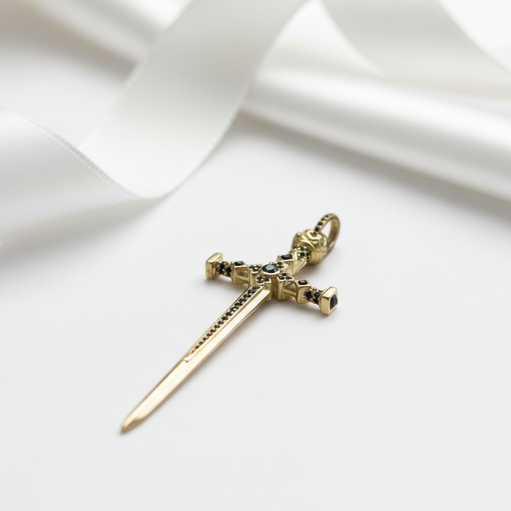 Gothic European Option Sword & Knight Skull with Crown Pendants-Black Diamonds New York