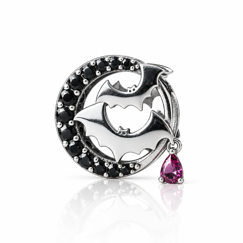 Gothic Flower Moon Bat & Vintage Option Hanging Beads-Black Diamonds New York