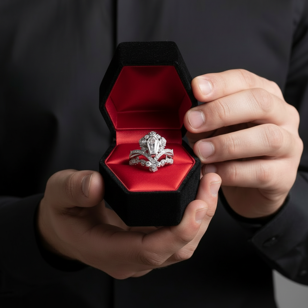 Gothic Romance Wedding Rings- Coffin Cut Diamond with Black Roses in 14k White Gold Band with Thorns-Black Diamonds New York