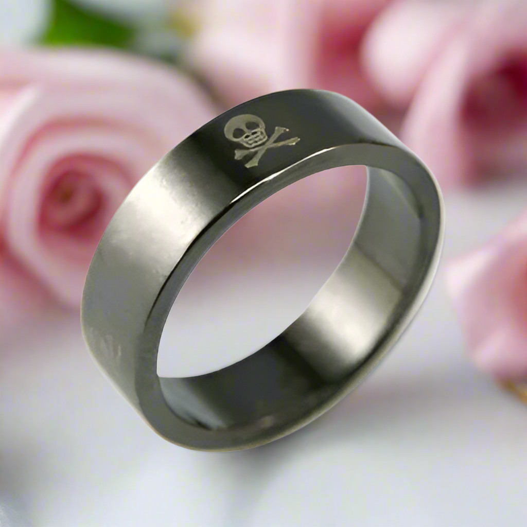 Gothic Skull Cross Bone Men's Ring Band-Black Diamonds New York