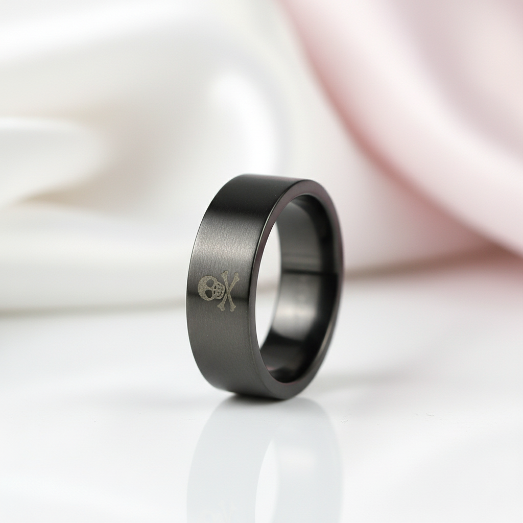 Gothic Skull Cross Bone Men's Ring Band-Black Diamonds New York