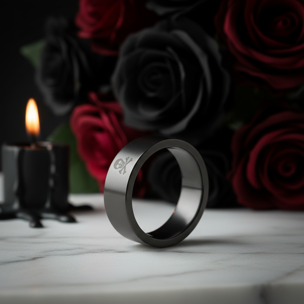 Gothic Skull Cross Bone Men's Ring Band-Black Diamonds New York