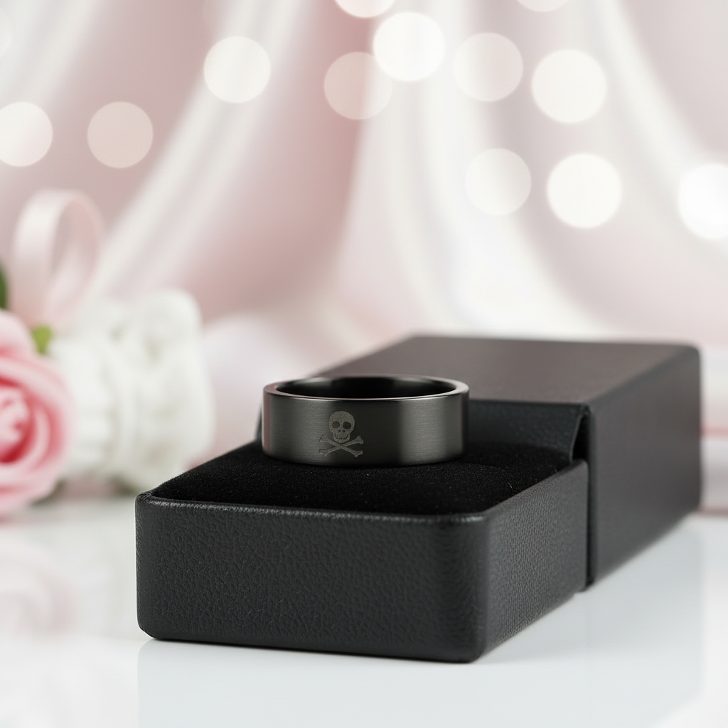 Gothic Skull Cross Bone Men's Ring Band-Black Diamonds New York