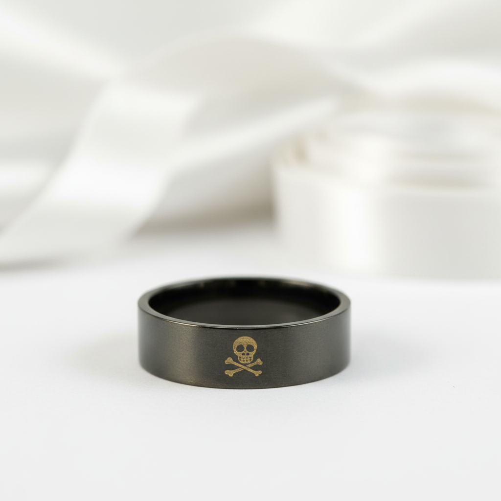 Gothic Skull Cross Bone Men's Ring Band-Black Diamonds New York