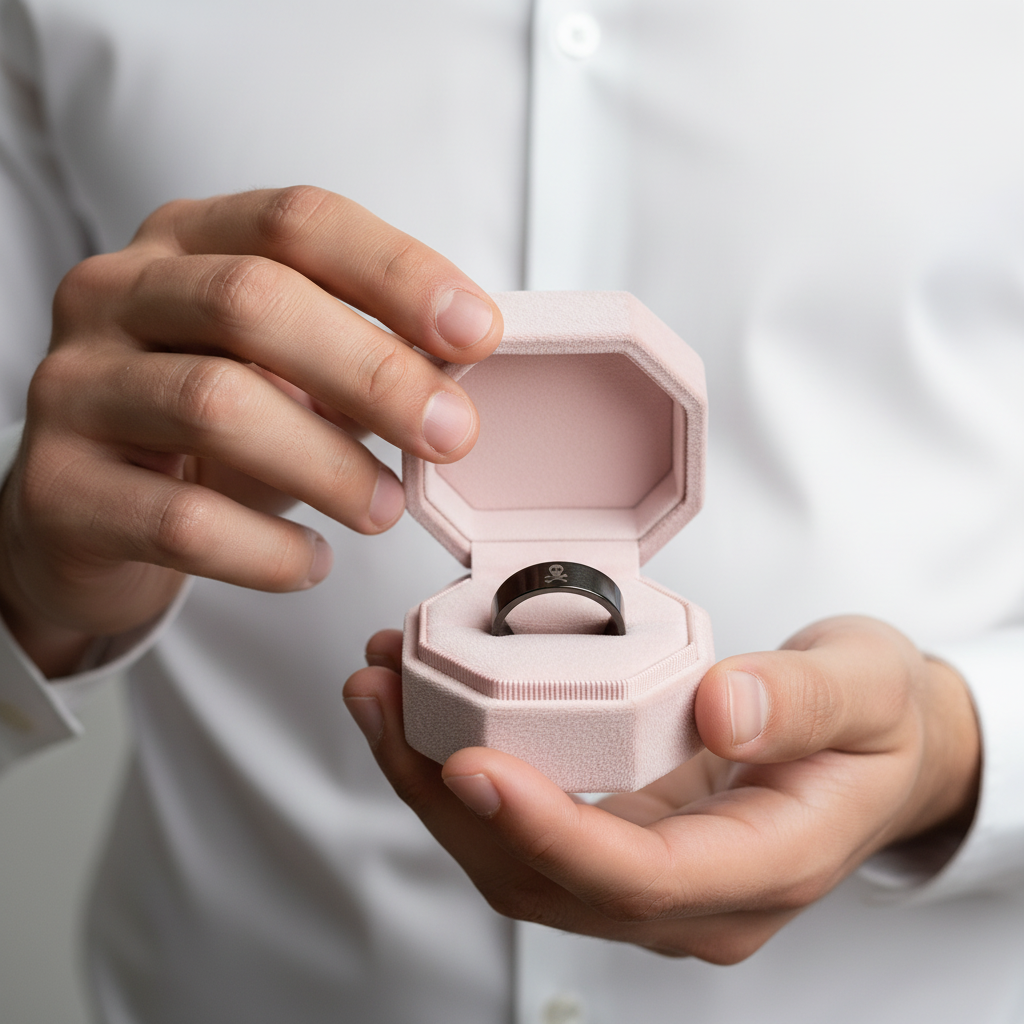 Gothic Skull Cross Bone Men's Ring Band-Black Diamonds New York