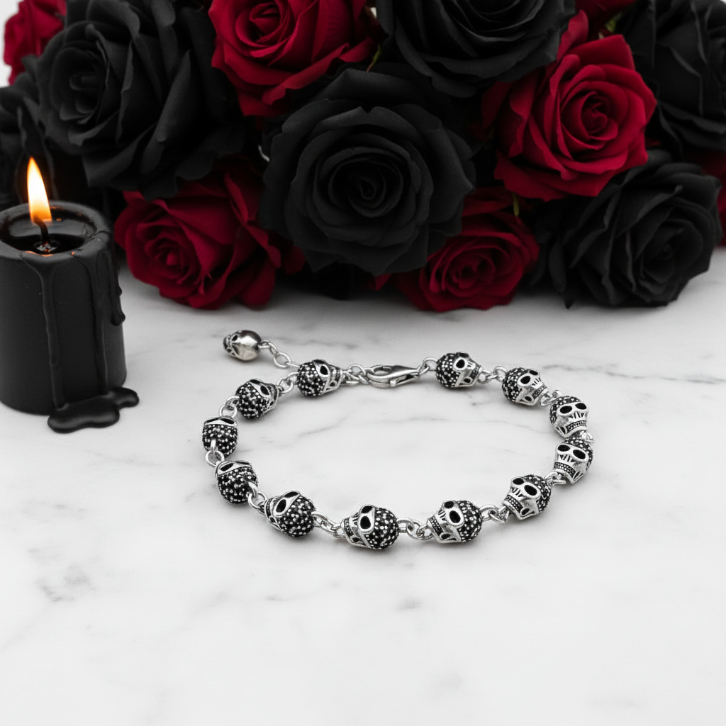 Gothic Skull Pave Link Chain Bracelet-Black Diamonds New York