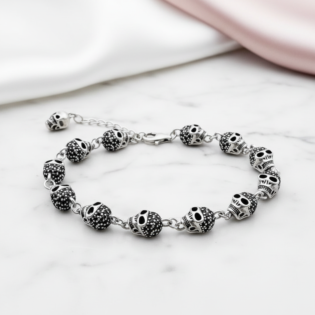 Gothic Skull Pave Link Chain Bracelet-Black Diamonds New York