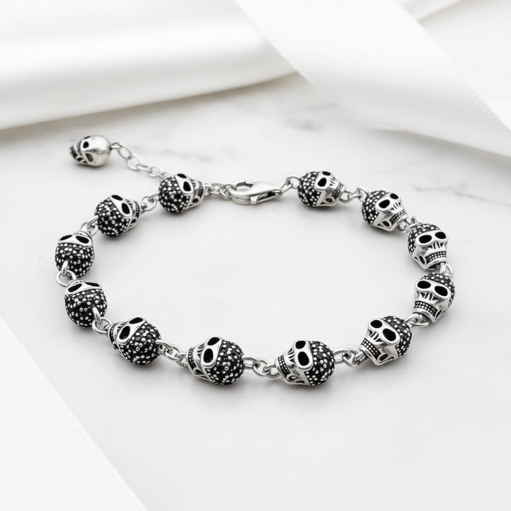 Gothic Skull Pave Link Chain Bracelet-Black Diamonds New York
