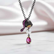 Gothic Skull with Freshwater Pearl Necklace-Black Diamonds New York