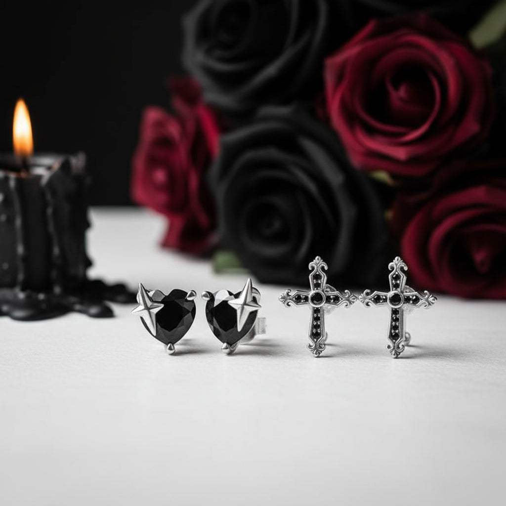 Gothic Stud Earrings with Black Diamond-Black Diamonds New York