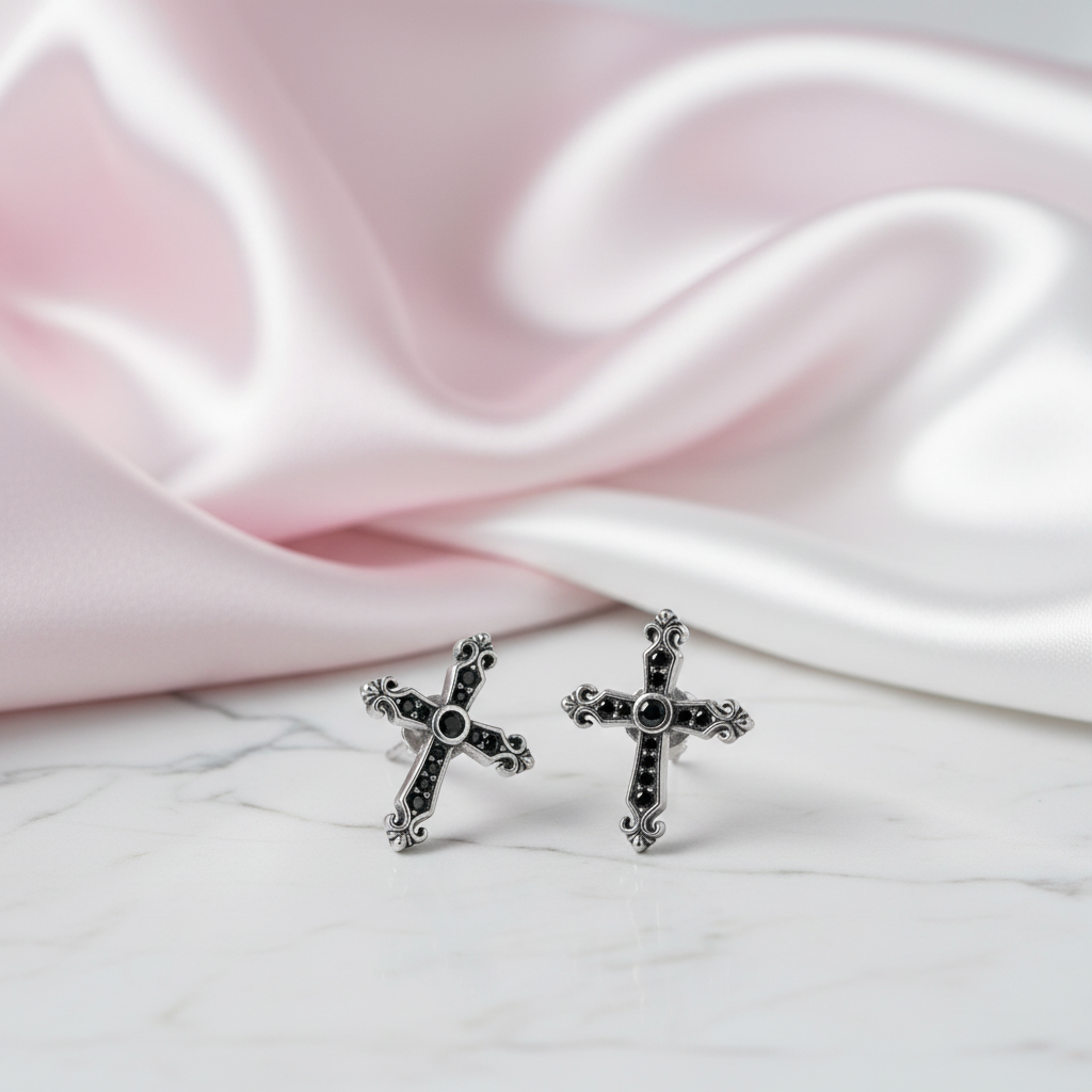Gothic Stud Earrings with Black Diamond Option-Black Diamonds New York
