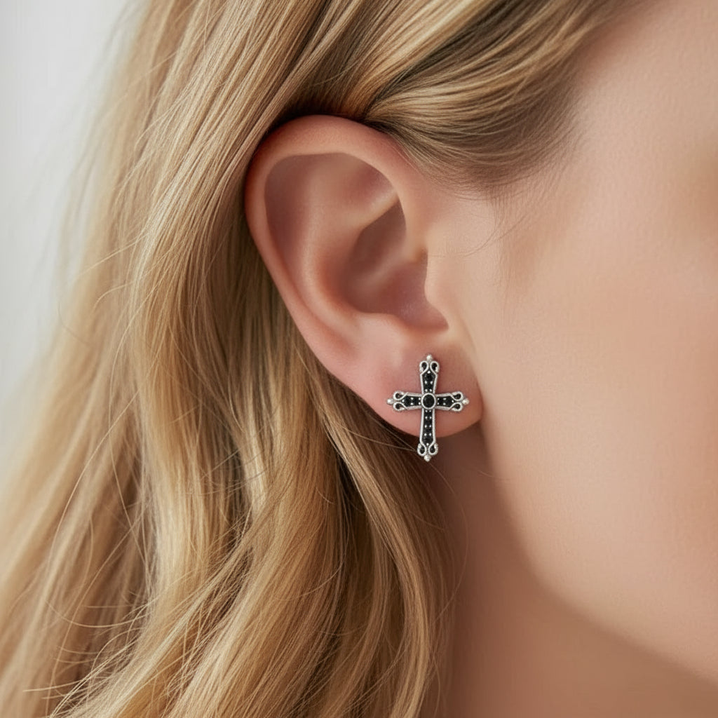 Gothic Stud Earrings with Black Diamond-Black Diamonds New York