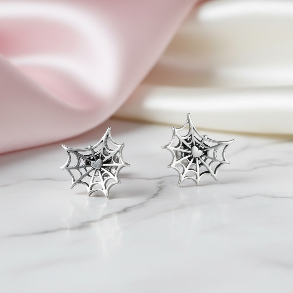 Gothic Option Retro Spider Web Stud Earrings-Black Diamonds New York