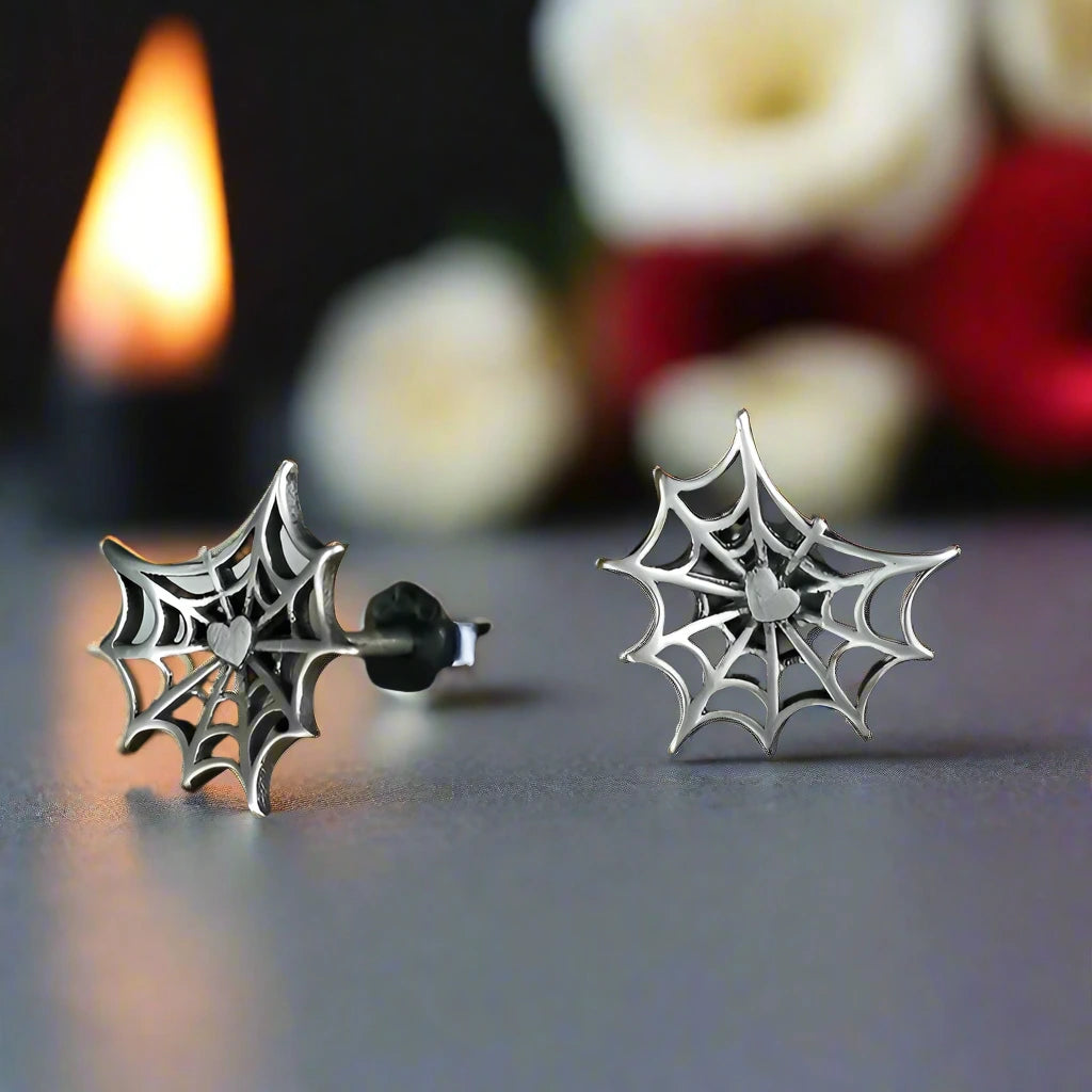 Gothic Style Retro Spider Web Stud Earrings-Black Diamonds New York