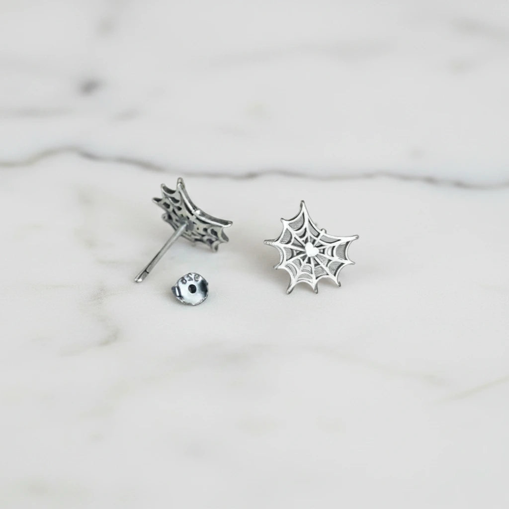 Gothic Option Retro Spider Web Stud Earrings-Black Diamonds New York