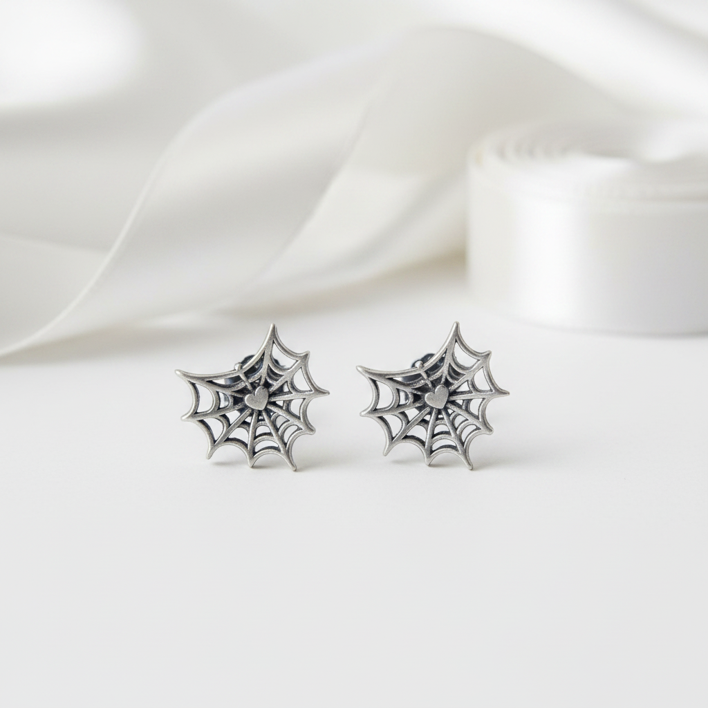 Gothic Option Retro Spider Web Stud Earrings-Black Diamonds New York