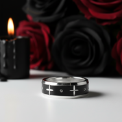 Gothic Two Tone Cross Men's Ring Band-Black Diamonds New York