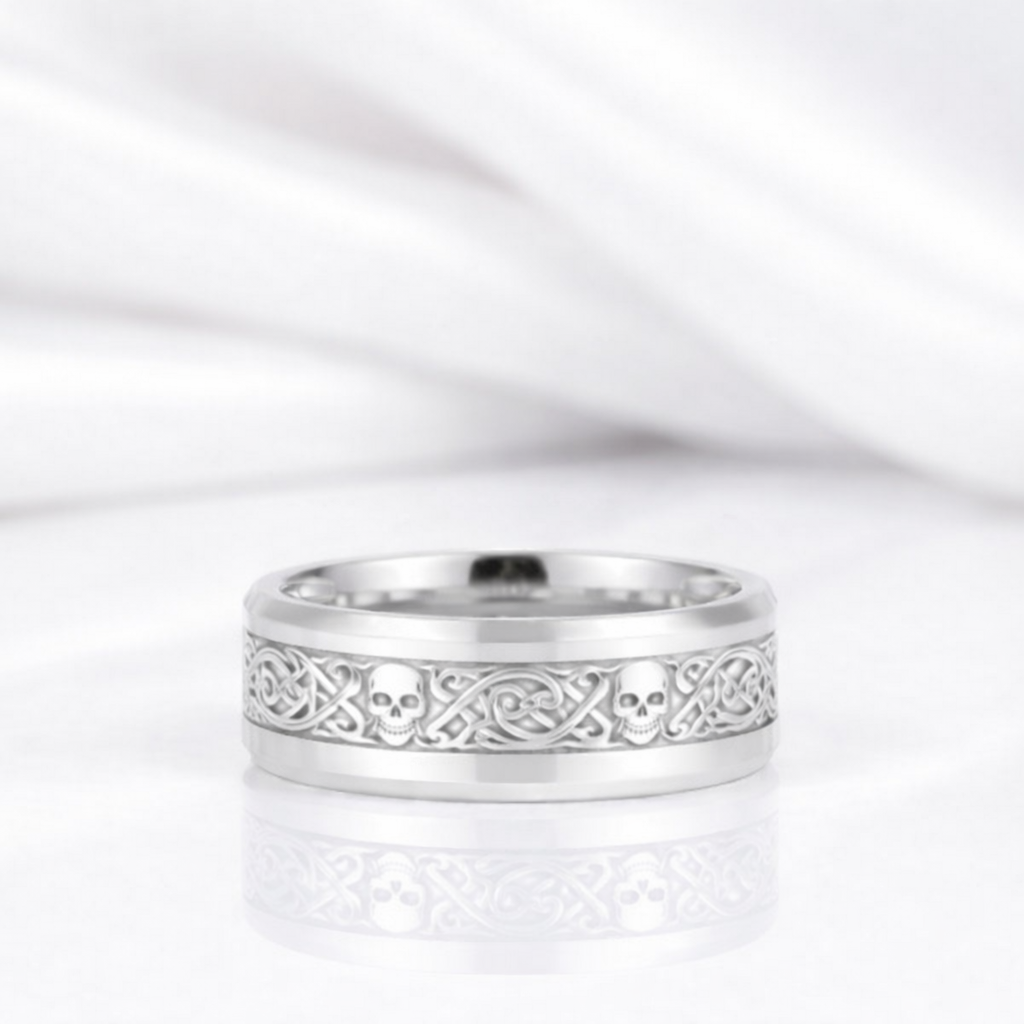 10k Gold Celtic Skull Wedding Band-Black Diamonds New York