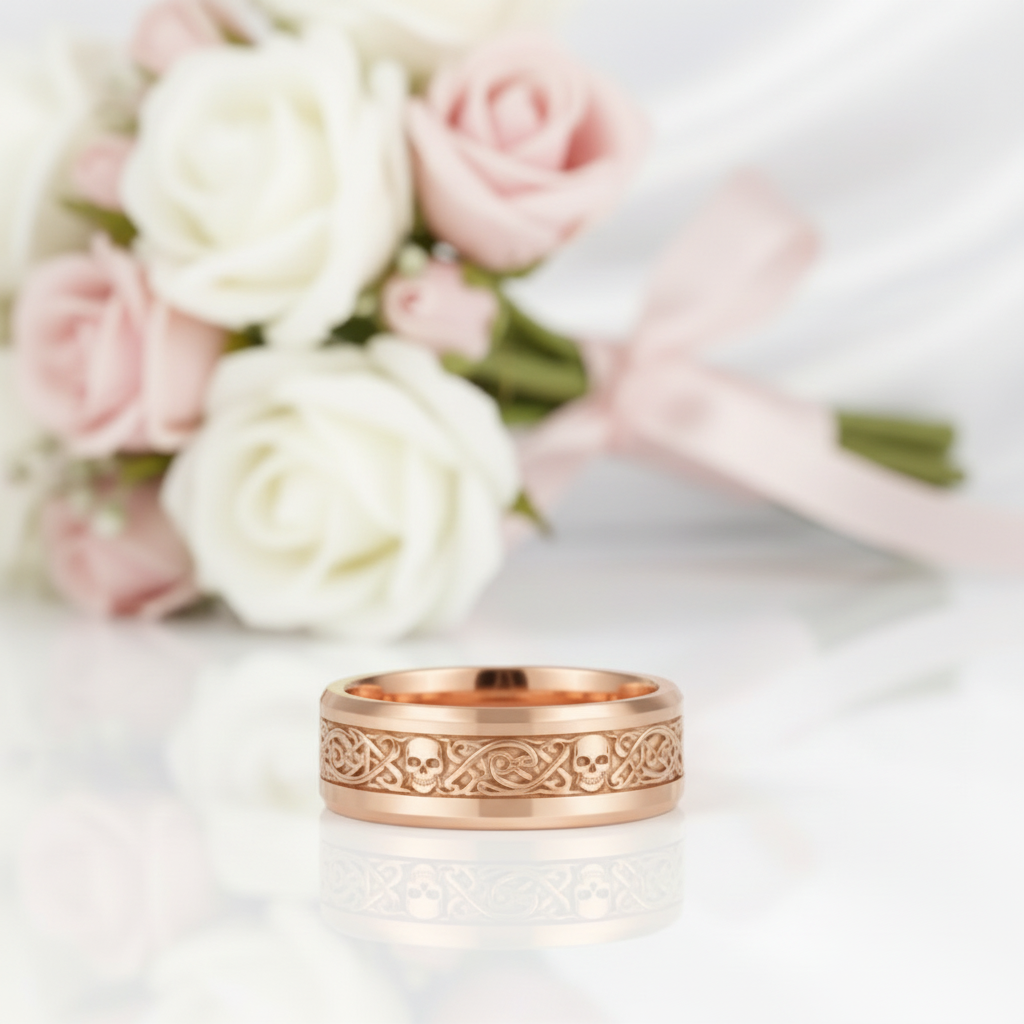 10k Gold Celtic Skull Wedding Band-Black Diamonds New York