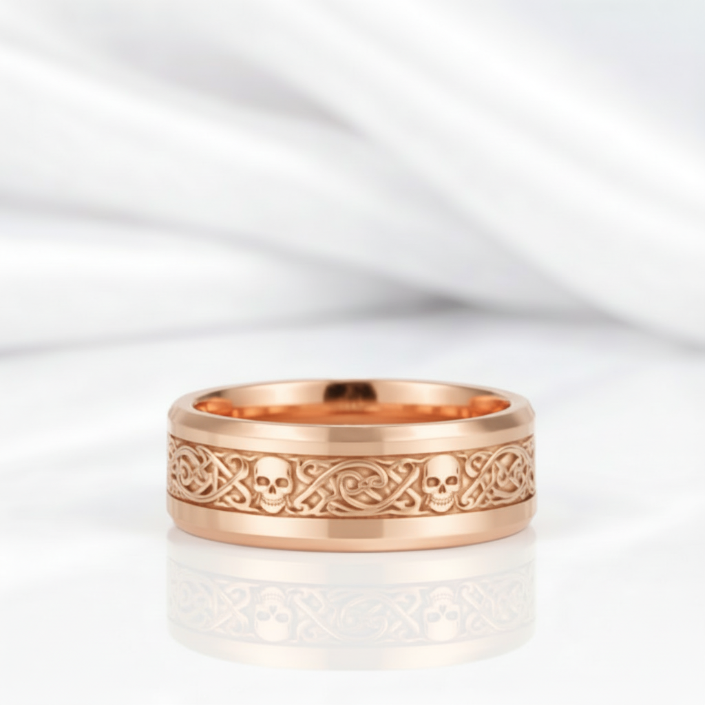 10k Gold Celtic Skull Wedding Band-Black Diamonds New York