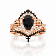 Loyalty Ring- 1ct Pear Cut Black Diamond Option Skull Ring Set-Black Diamonds New York