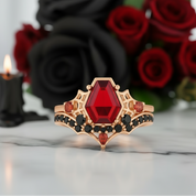 Eternal Vows Ring Set- Spider Web Coffin Cut Diamond Wedding Rings-Black Diamonds New York