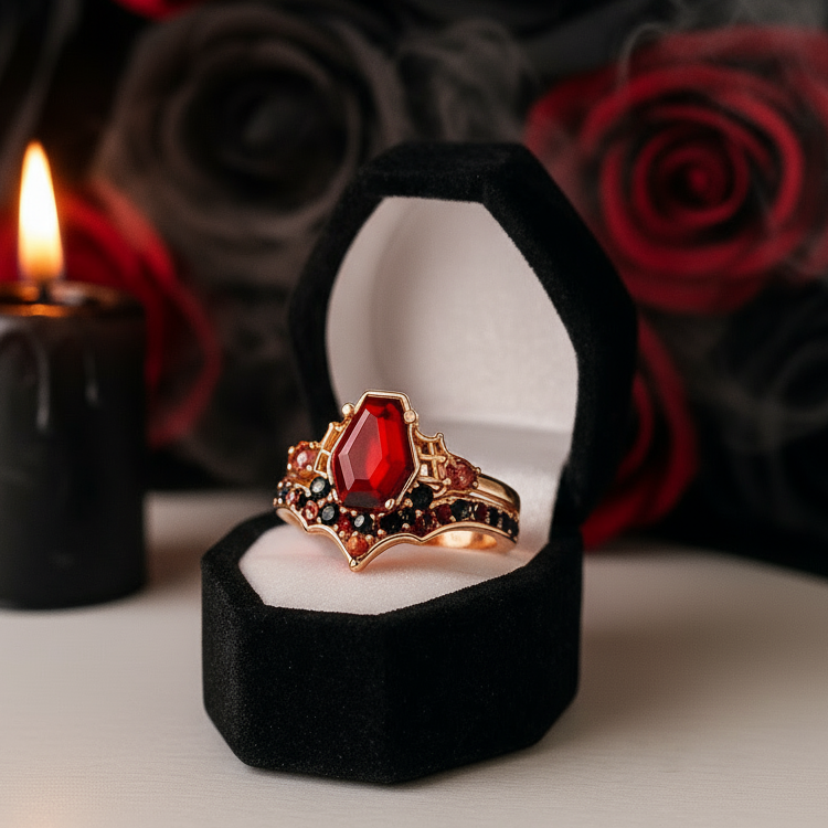 Eternal Vows Ring Set- Spider Web Coffin Cut Diamond Wedding Rings-Black Diamonds New York