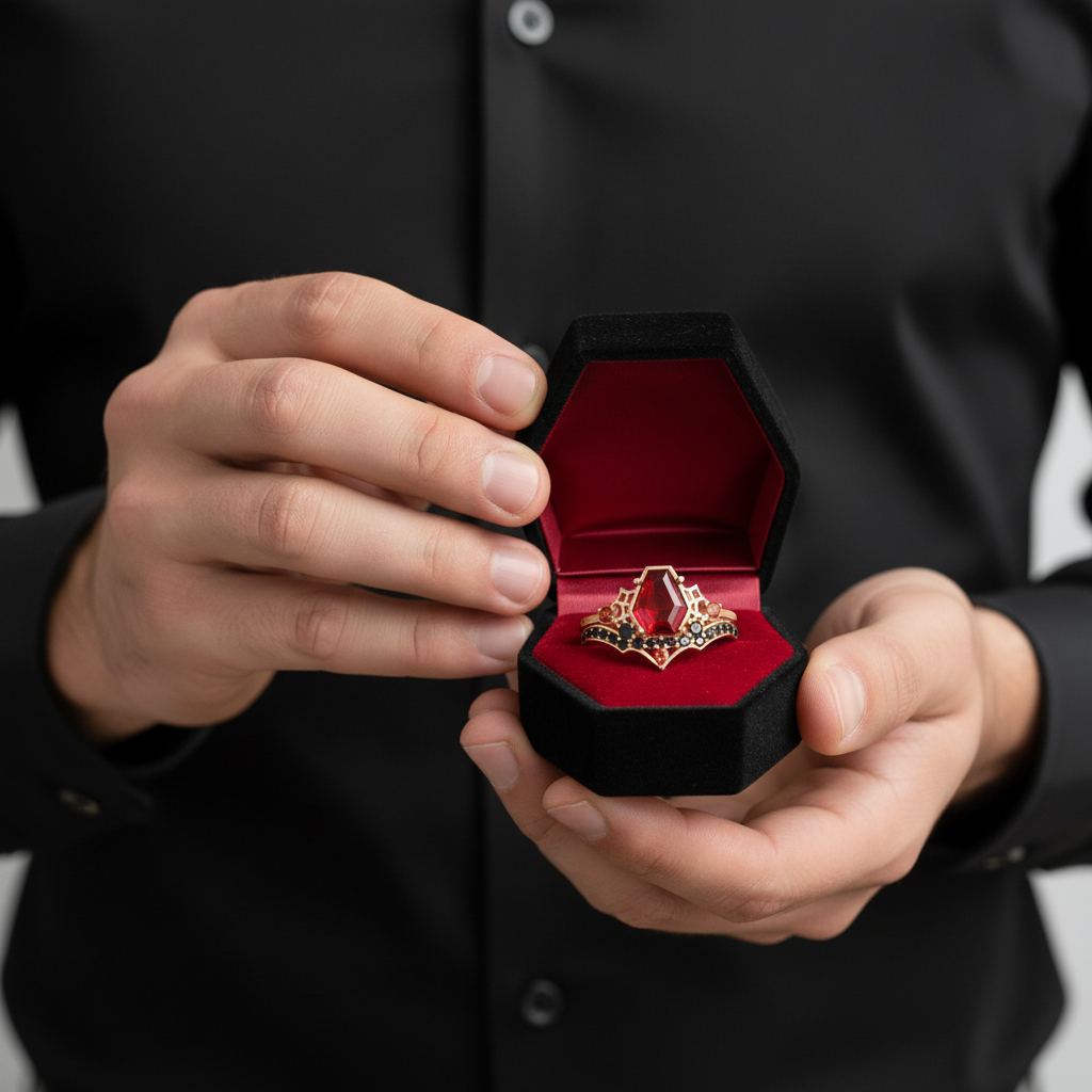 Eternal Vows Ring Set- Spider Web Coffin Cut Diamond Option Wedding Rings-Black Diamonds New York