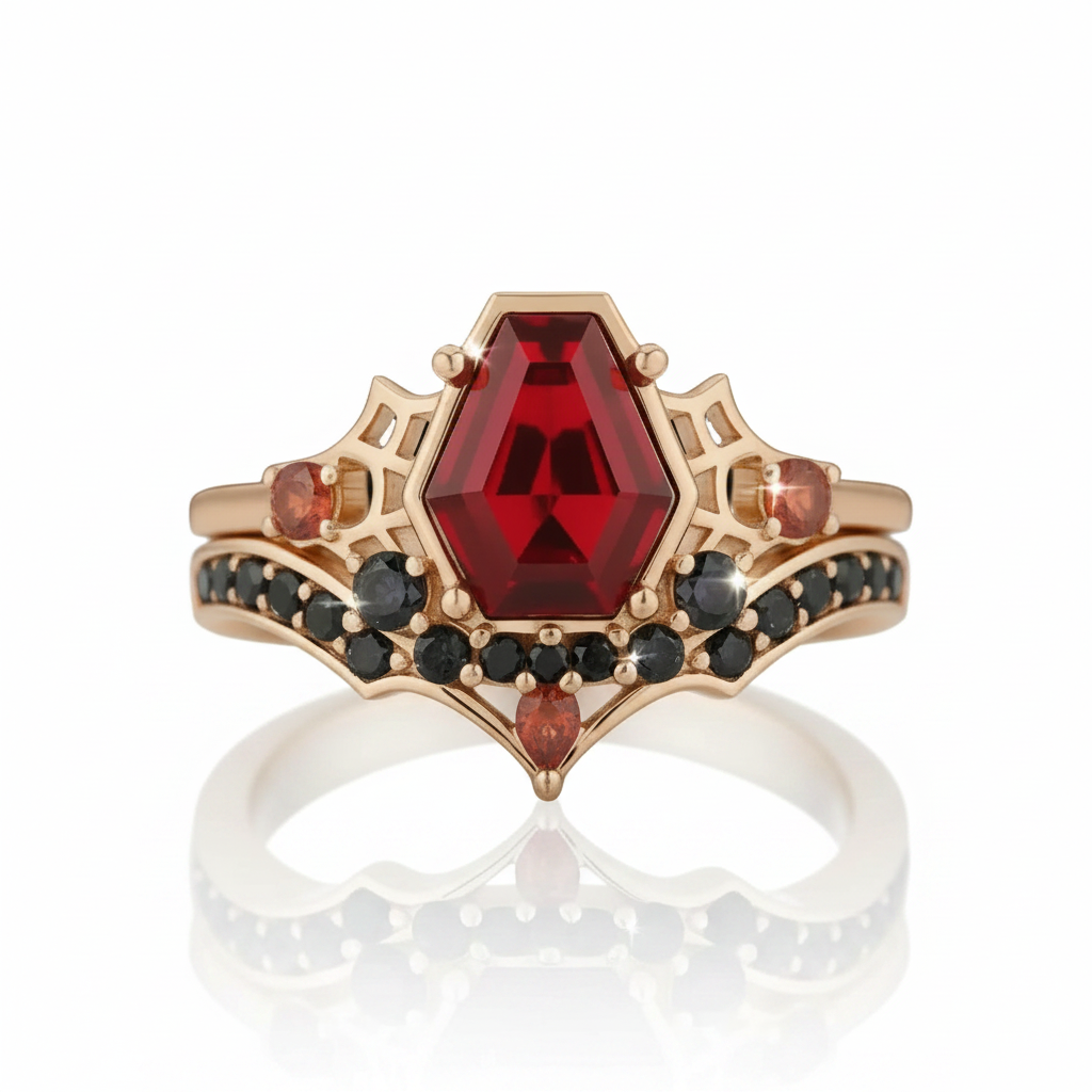 Eternal Vows Ring Set- Spider Web Coffin Cut Diamond Option Wedding Rings-Black Diamonds New York