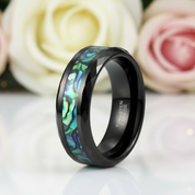 Green Abalone Shell Rhombus Tungsten Wedding Band-Black Diamonds New York