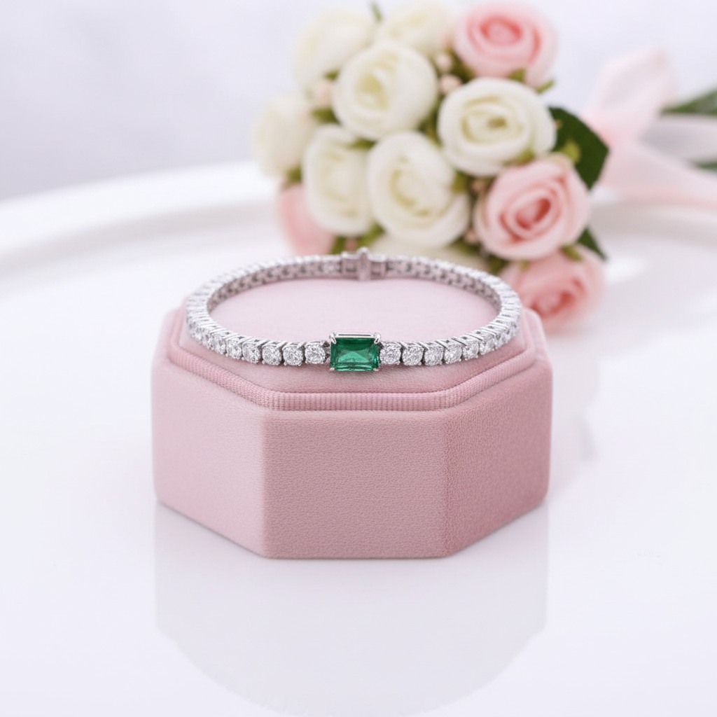 Green Emerald Cut Diamond Option Bracelet-Black Diamonds New York