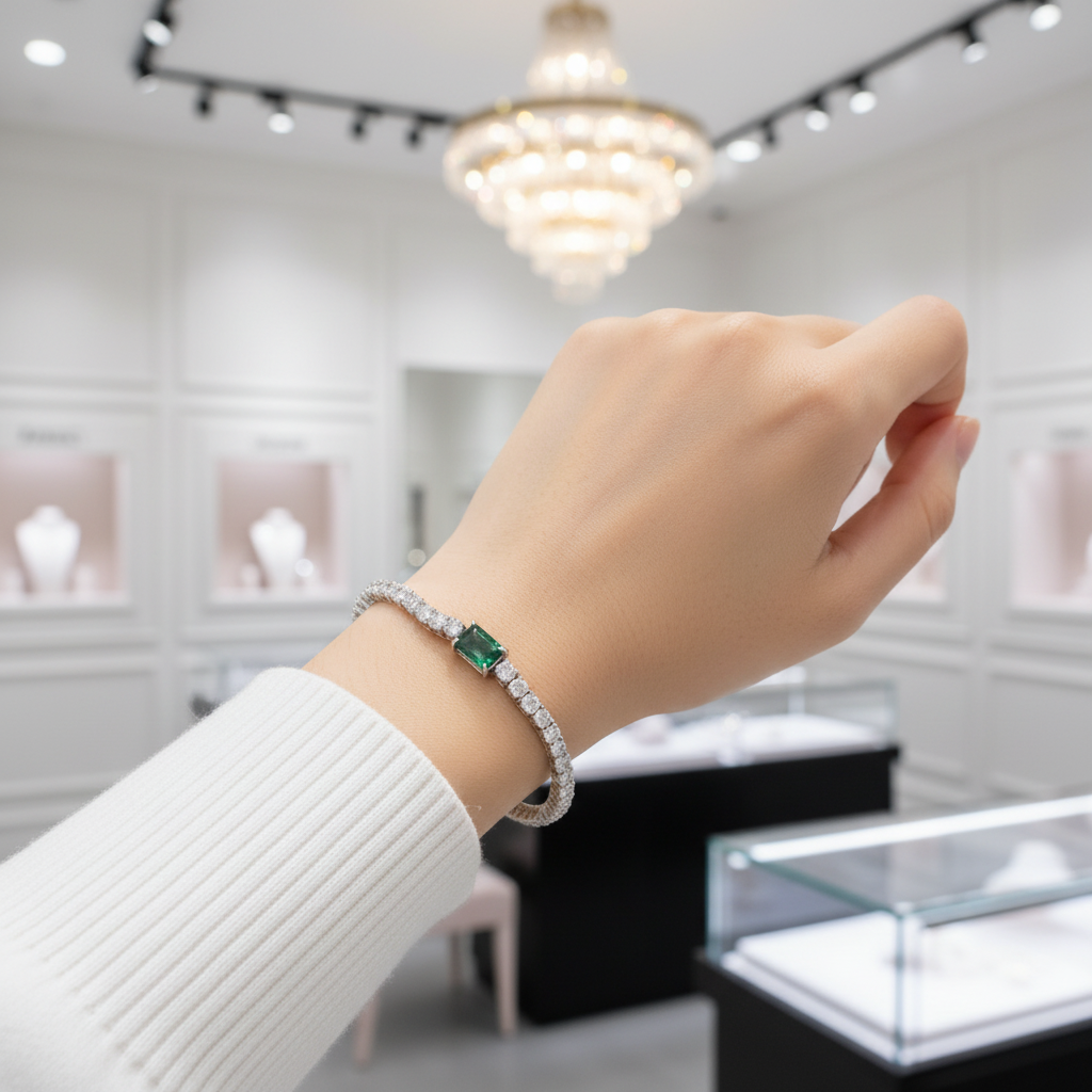 Green Emerald Cut Diamond Option Bracelet-Black Diamonds New York