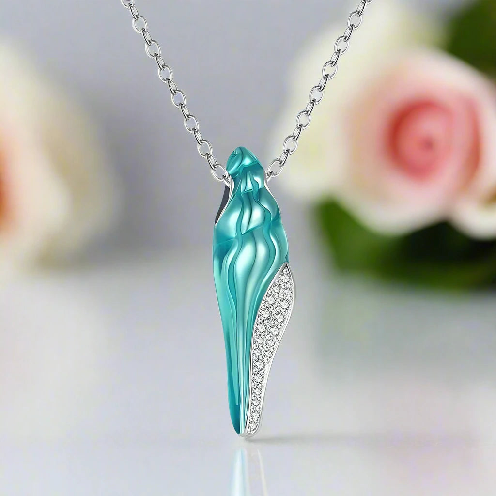 Green Enamel Conch Shell Pendant Necklace with Diamond-Black Diamonds New York