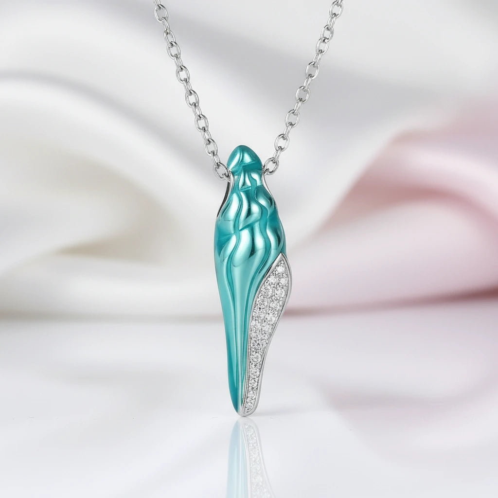 Green Enamel Conch Shell Pendant Necklace with Diamond Option-Black Diamonds New York