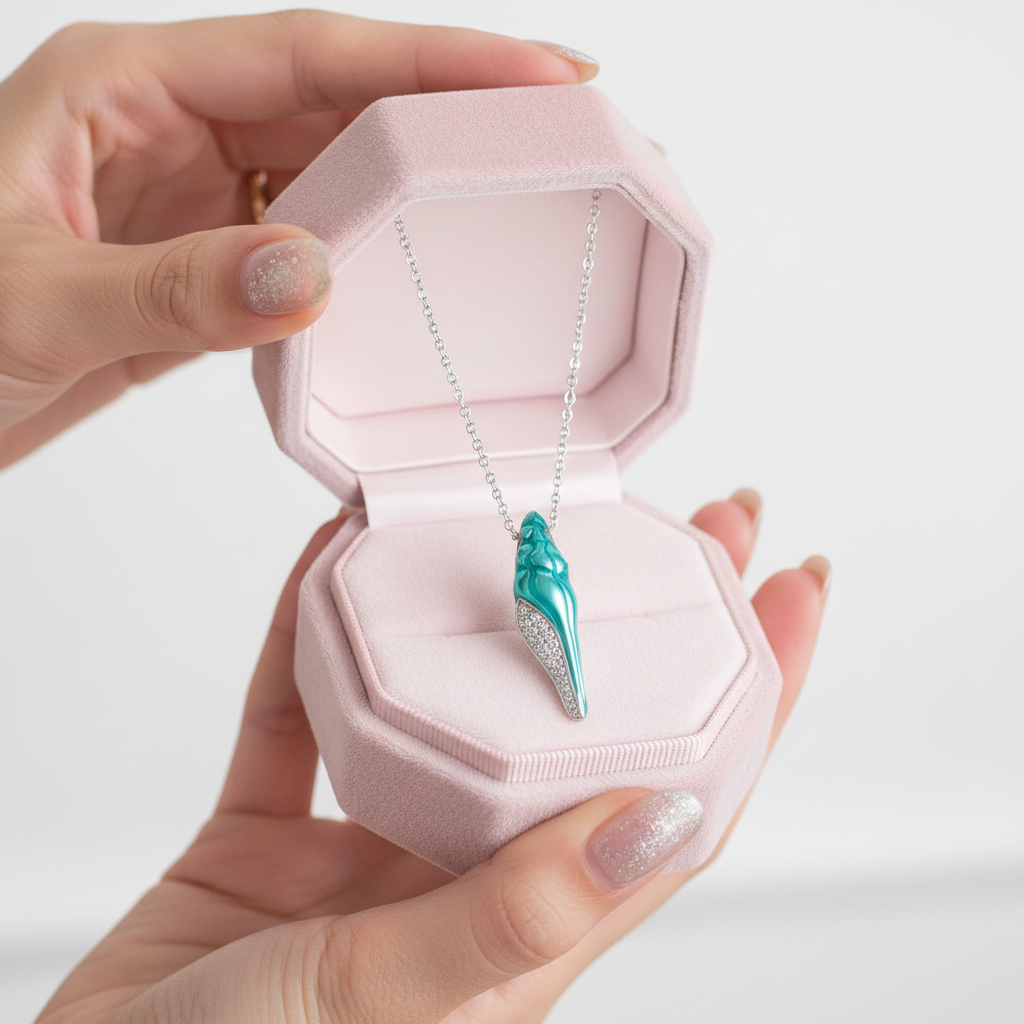 Green Enamel Conch Shell Pendant Necklace with Diamond-Black Diamonds New York