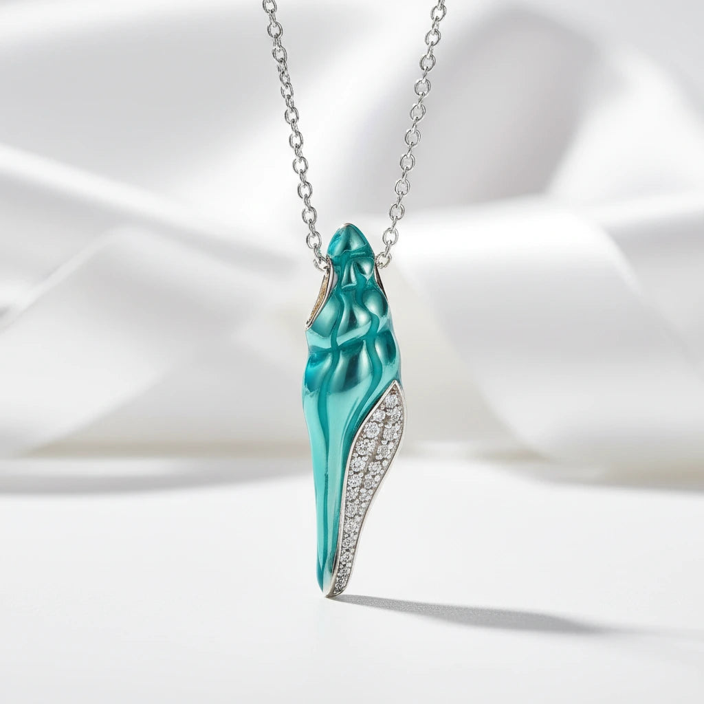 Green Enamel Conch Shell Pendant Necklace with Diamond-Black Diamonds New York