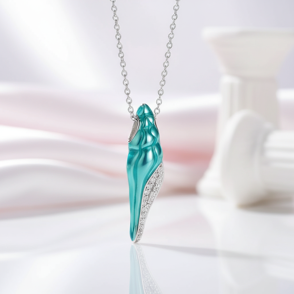 Green Enamel Conch Shell Pendant Necklace with Diamond-Black Diamonds New York