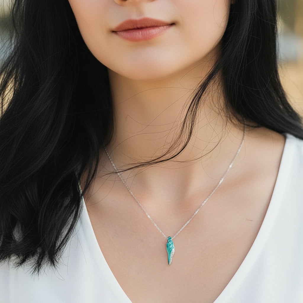 Green Enamel Conch Shell Pendant Necklace with Diamond-Black Diamonds New York