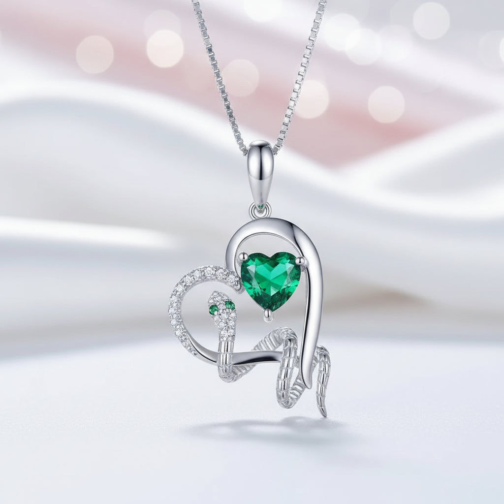 Green Heart Diamond Option Pendant Necklace with Snake Intertwine-Black Diamonds New York
