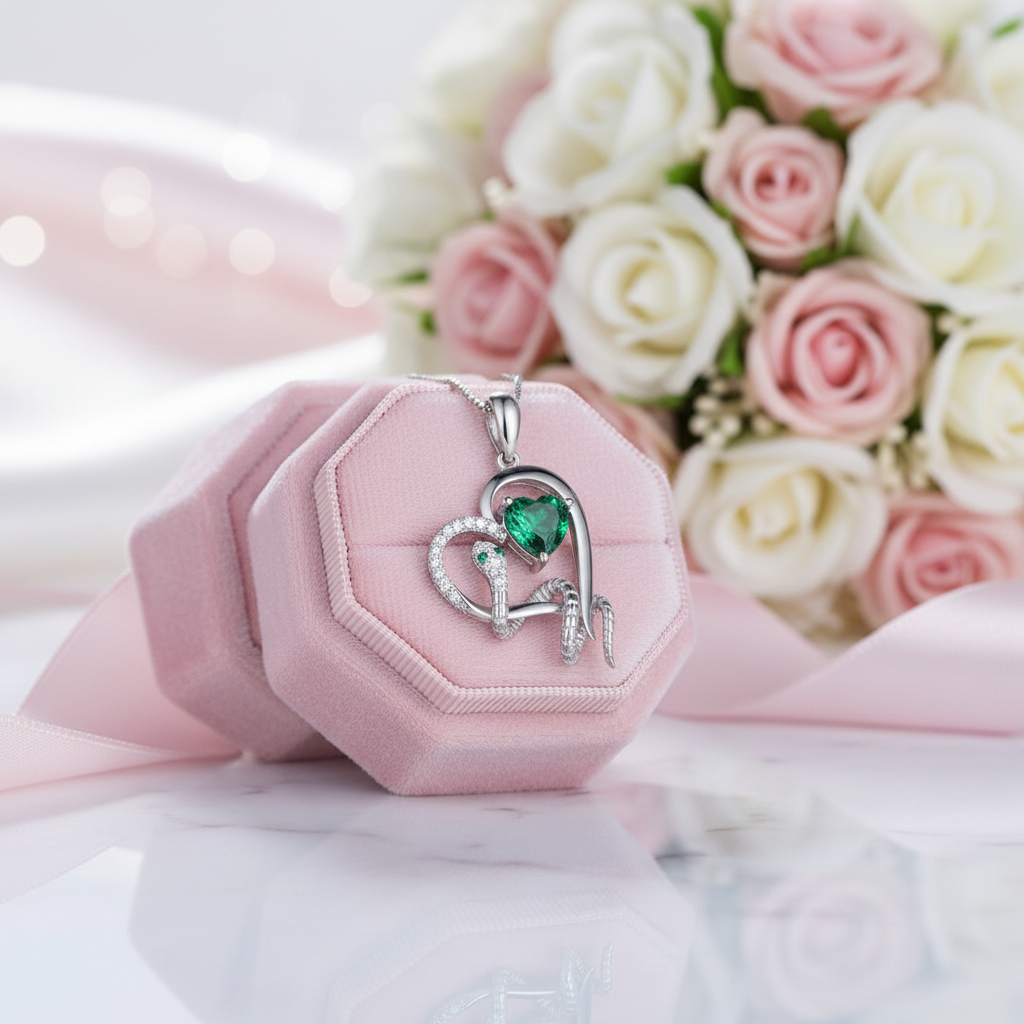 Green Heart Diamond Option Pendant Necklace with Snake Intertwine-Black Diamonds New York