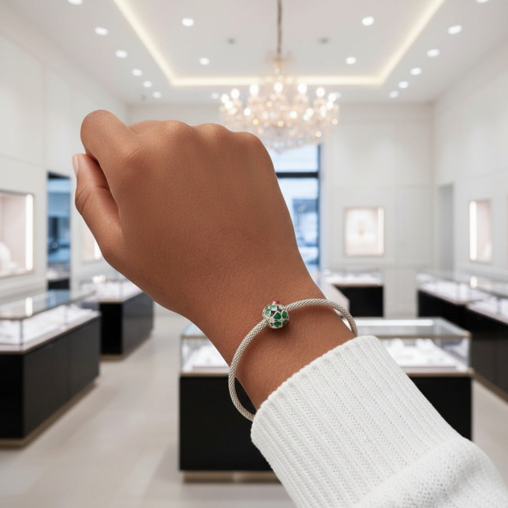 Green Lucky Clover & Red Ladybug Charms-Black Diamonds New York