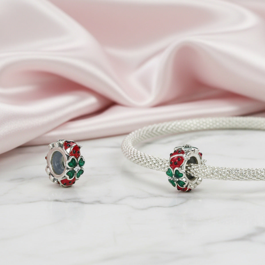 Green Lucky Clover & Red Ladybug Charms-Black Diamonds New York