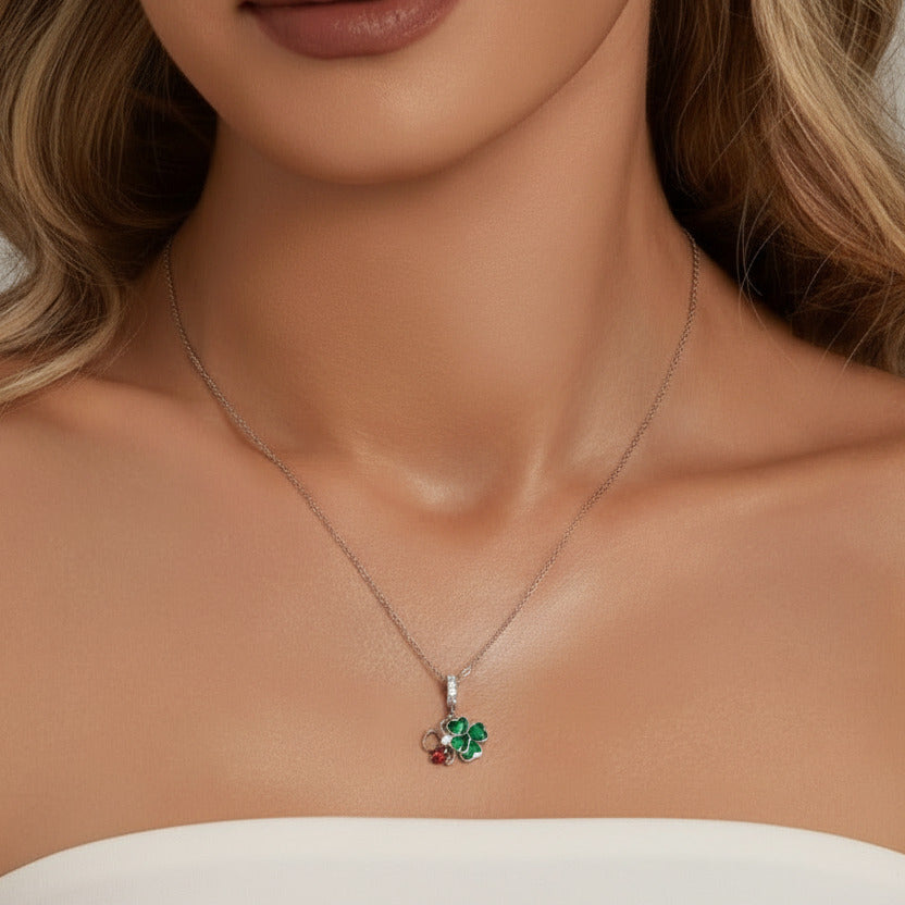 Green Lucky Clover & Red Ladybug Charms-Black Diamonds New York