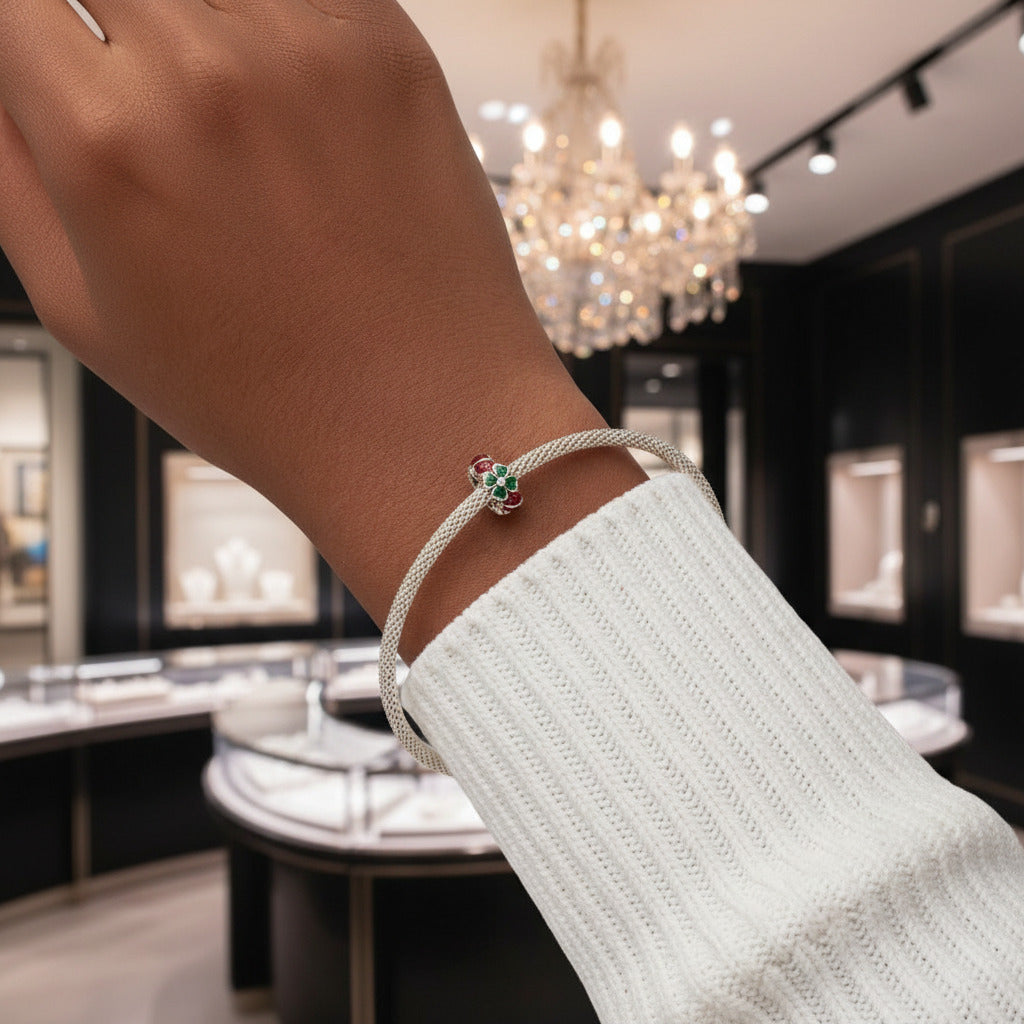 Green Lucky Clover & Red Ladybug Charms-Black Diamonds New York