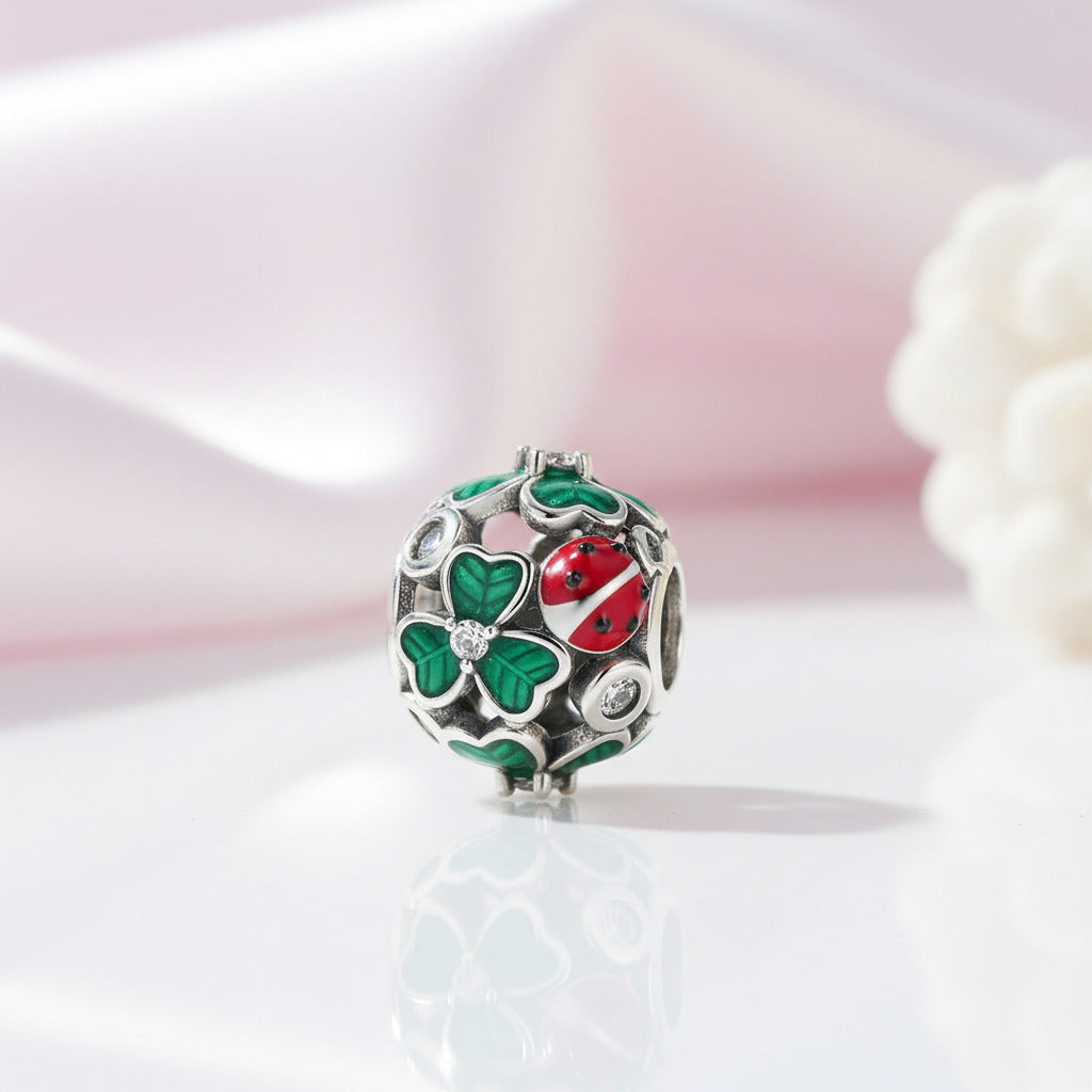 Green Lucky Clover & Red Ladybug Charms-Black Diamonds New York