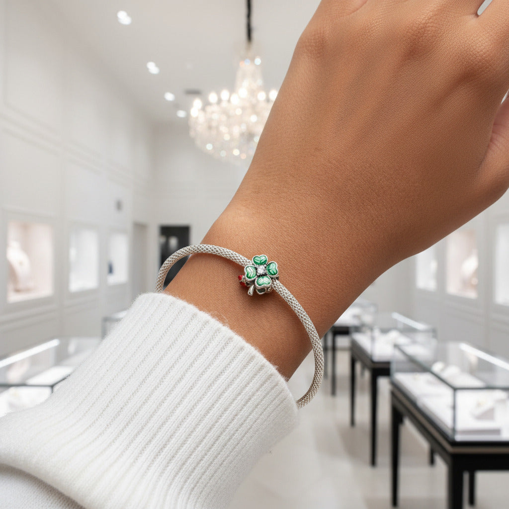 Green Lucky Clover & Red Ladybug Charms-Black Diamonds New York