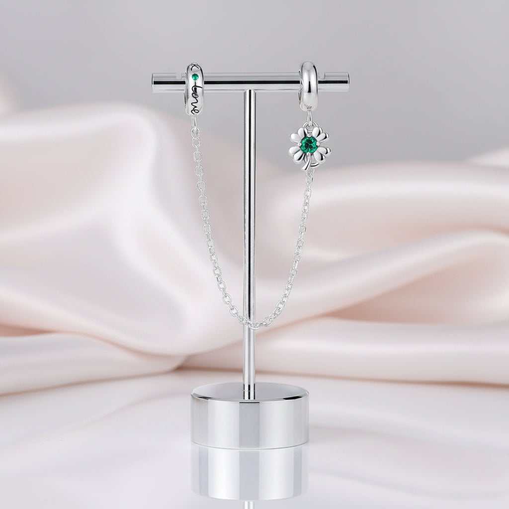 Green Lucky Clover & Red Ladybug Charms-Black Diamonds New York