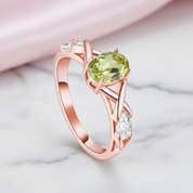 Green Peridot Rose Gold Bohemian Ring-Black Diamonds New York