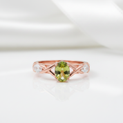 Green Peridot Rose Gold Bohemian Ring-Black Diamonds New York